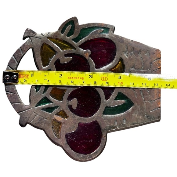 Vintage 70's cast iron Stained Glass Cherries Trivet - Picture 5 of 5